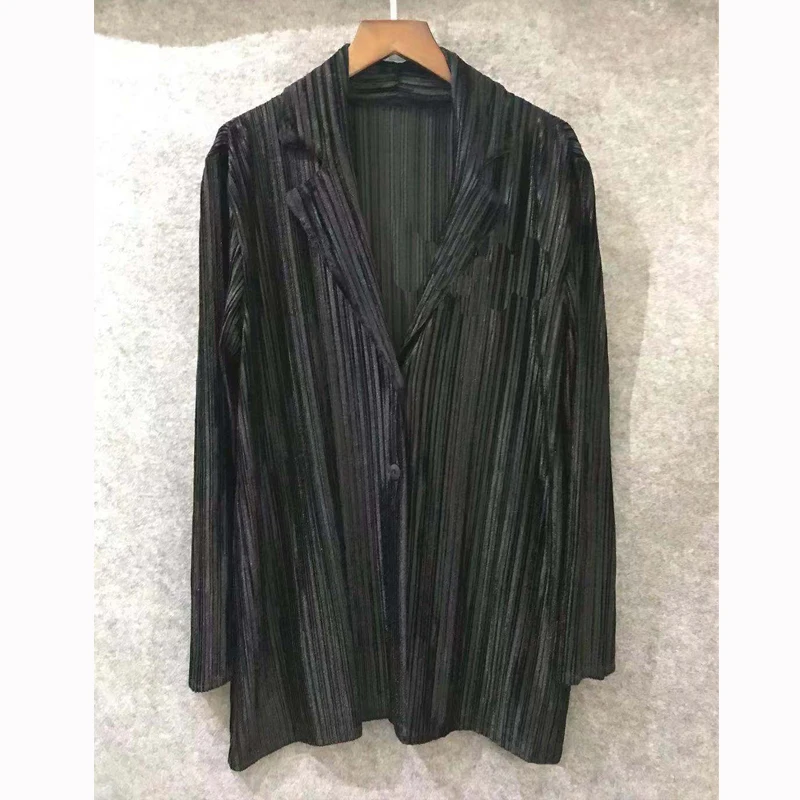 Горячая Miyake Мода flod тонкий отложной воротник с длинным рукавом две пряжки бархатное пальто