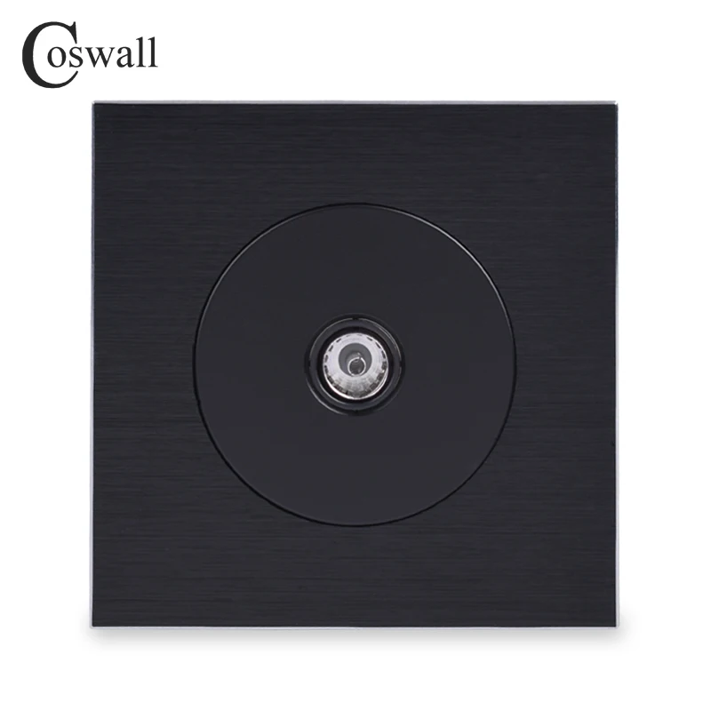 

Coswall Luxurious Female TV Jack Television Connector Aluminum Brushed Panel Wall Socket Outlet Knight Black R12 Series