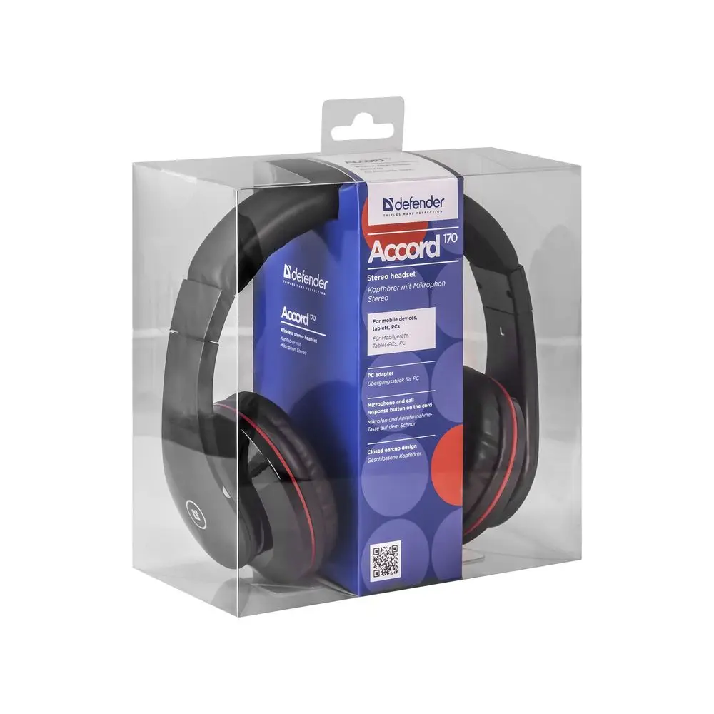 Гарнитура Defender Accord 170 черный, кабель 1,2 м