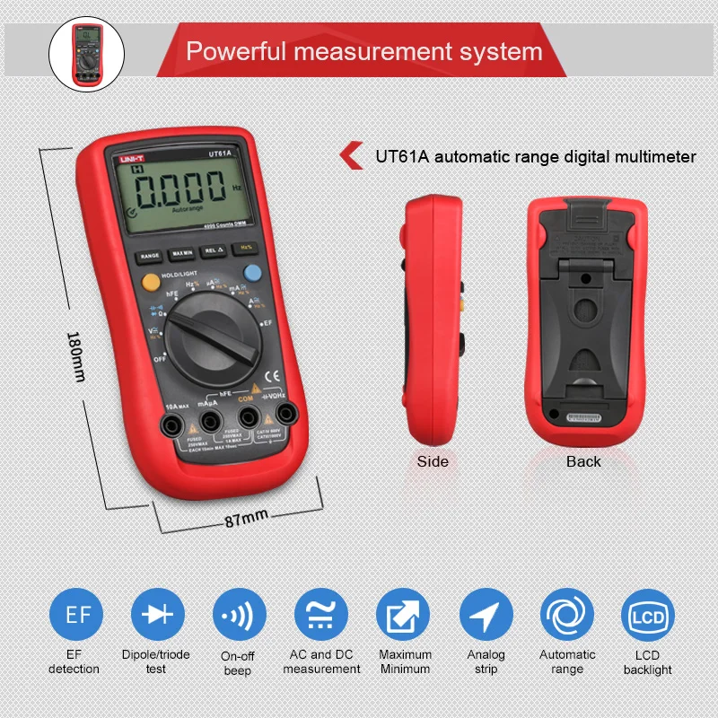 Цифровой мультиметр clampmeter измерение температуры UNI T UT61A отсчетов Автоматический