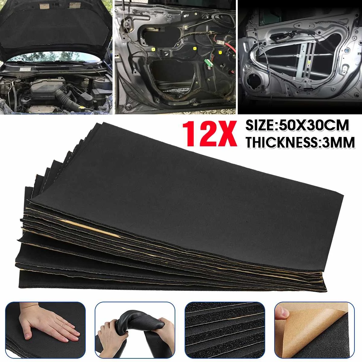 12Pc 30cm x 50cm 3/6/8/10mm Auto Sound Deadener Matte Noise motorhaube Isolierung Trittschalldämmung Haube Motor Firewall Halten warme Aluminium Schaum
