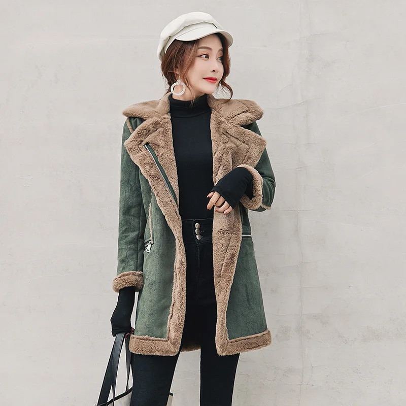 

2019 Warm Comfort Women Winter Coat Elegant Fashion Coat In The Long Coat Lamb Wool Suede Fabric Thick Cotton Jacket Women Coat