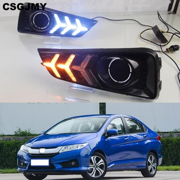 

CSGJMY 2PCS LED Daytime Running Light Yellow Turn Signal Relay Waterproof 12V DRL Fog Lamp For Honda City Grace 2015 2016 2017