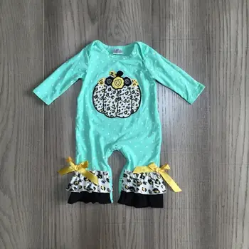 

girlymax romper baby halloween romper infant leopard toddler pumpkin romper baby fall aqua romper with ruffle