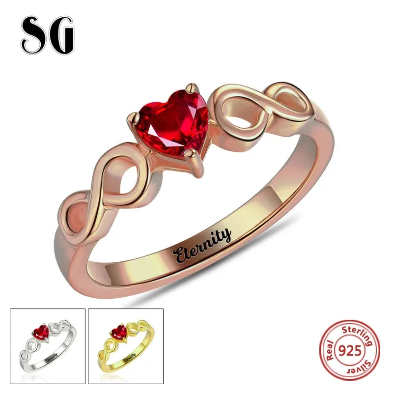 Infinity Ring 100% 925 Sterling Silver Personalized Heart Birthstone Handmade Engraved Name Rings for Women Wedding Jewelry | Украшения и
