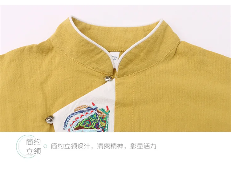 Детский костюм в китайском короткий рукав комплект новые летние Стиль, из вельвета, для мальчика, из хлопка и льна, Китайская народная-Стиль короткий рукав комплект из двух