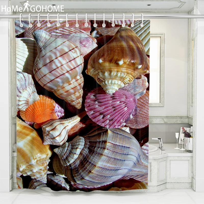 

Colorful Conch Print 3D Bathroom Curtain Set Nordic Polyester Bath Screen Waterproof Shower Curtains Children's cortina de ducha