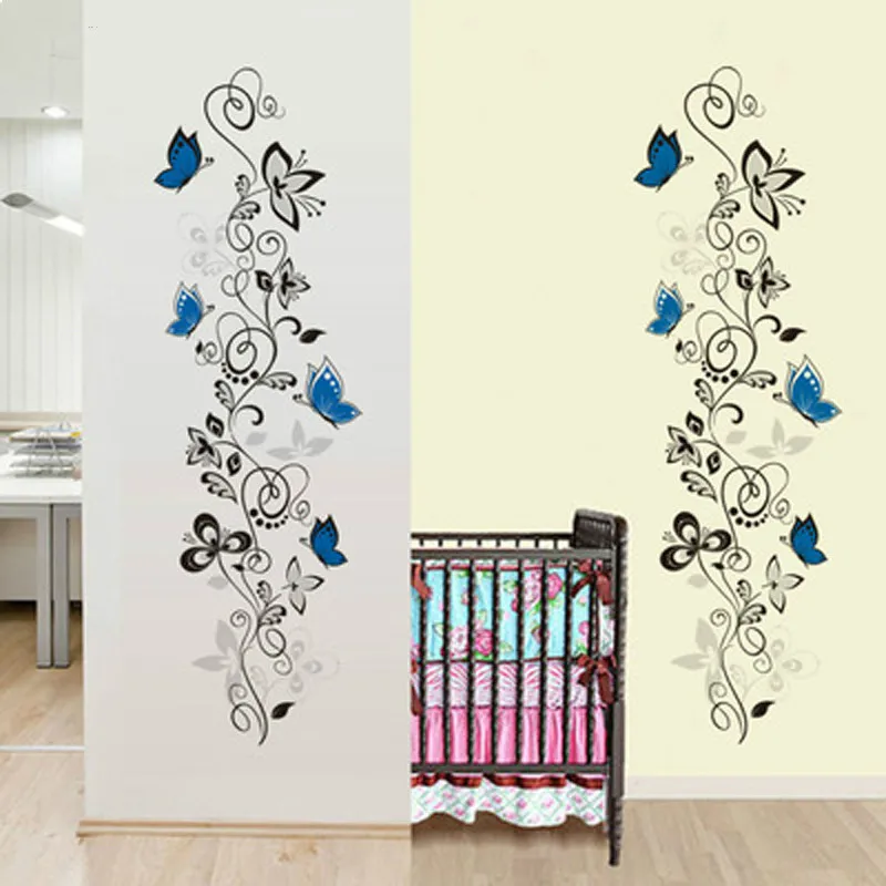 Big Blue Wall Butterfly Stickers Flower Rattan Home Decoration Stickers for Living Room Bedroom Home Decor Wall Stickers 50*70cm