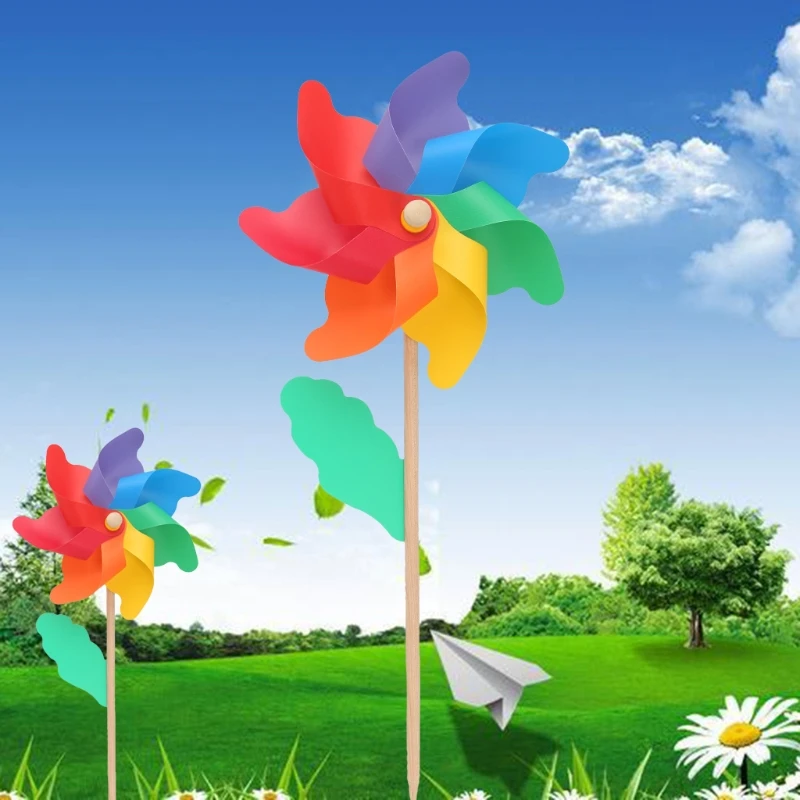 24cm Wood Garden Yard Party Windmill Windspinner Ornament Outdoor Decorations for Garden Kids Toys