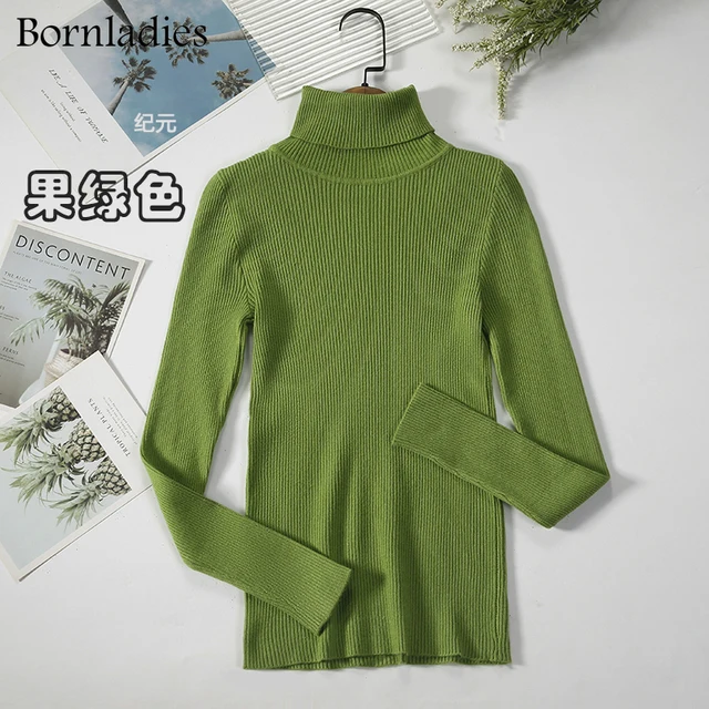 Bornladies 2021 Basic Turtleneck Women Sweaters Autumn Winter Tops Slim Women Pullover Knitted Sweater Jumper Soft Warm Pull Light Green