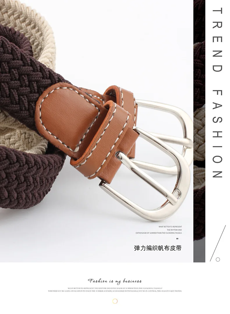 Simple and Stylish Thin Waist Belt Women Casual Elastic Waistband Canvas Buckle Braided Woven Waist Straps Dropshiping-80