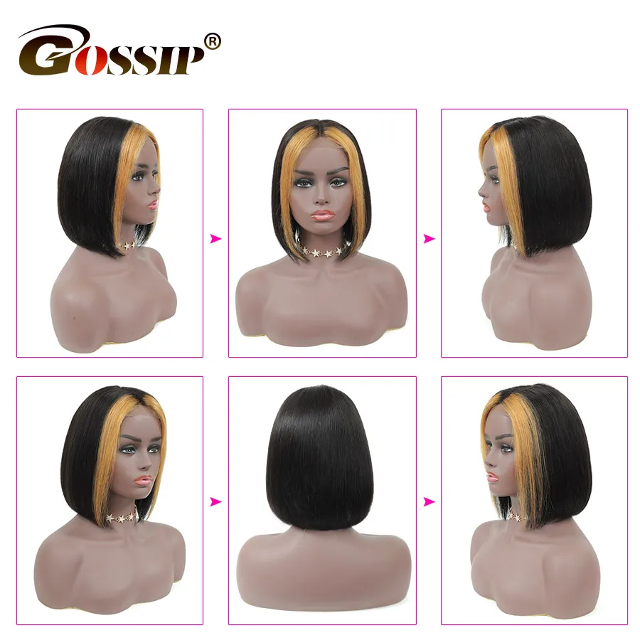 Straight 4x4 Highlight Bob Wig Short Bob Closure Wig Short Bob Wig Lace Front Wig Human Hair Wigs For Black Women Gossip Remy