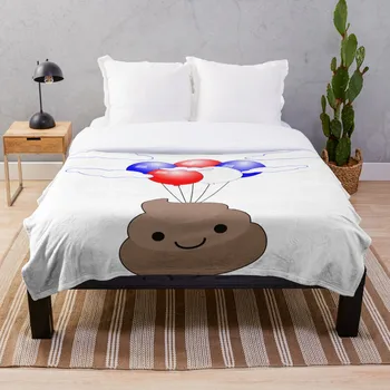 

Soft Blanket for Bed Sherpa Flannel Fleece Blanket Home Travel Sofa Soft Throw Blanket Poop Emoji Flying With Balloons