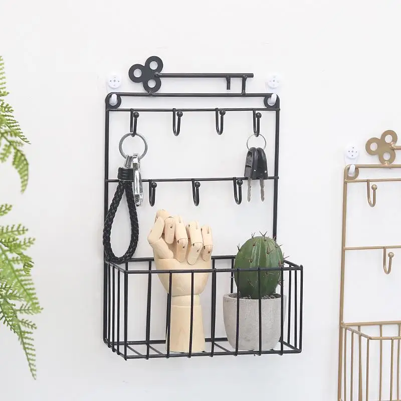 

Creative Wall Decoration Iron Frame Hanging Storage Rack Key Hook Household Living Room Wall Shelf Hanging Hanger Wall Rack