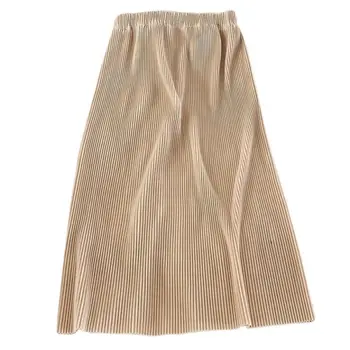 

Women Elastic High Waistline Pleated Solid Color Wild A-line Word Long Paragraph Skirt