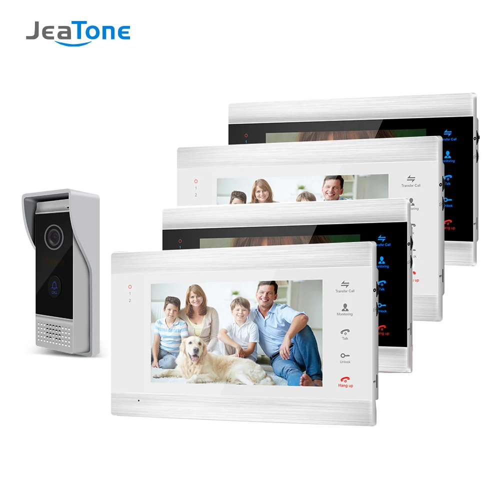 Jeatone 7-дюймовый TFT проводной умный видеодомофон система с 4 мониторами ночного
