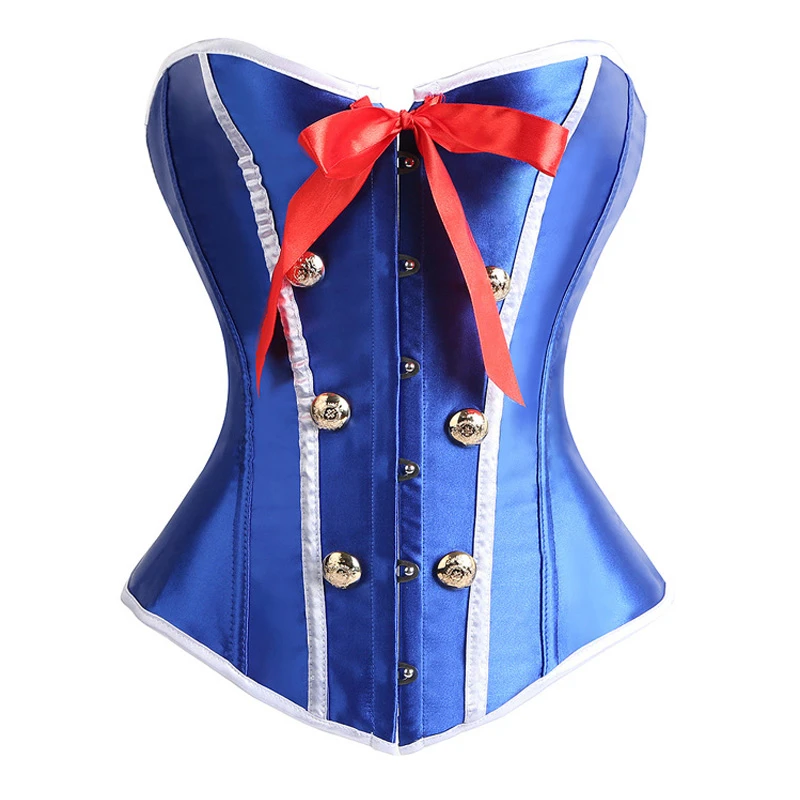 Corset Bowknot Sailor's Uniform Blue Slim For Women's Corset Sexy Waist