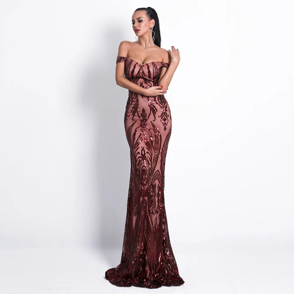 2019 Women Dress Sexy Bra Off Shoulder Dresses Female Backless Sequin Elegant Maxi Party Reflective Dress Vestdios (7)