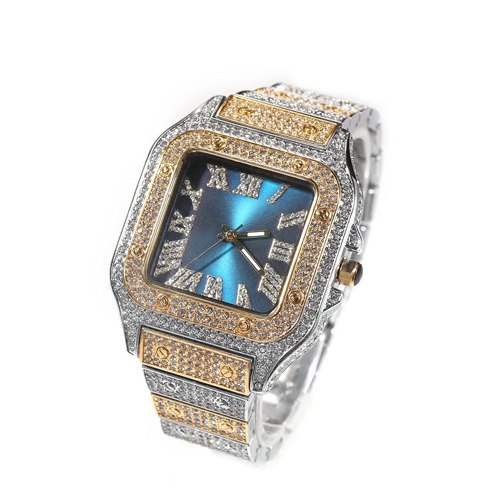 THE BLING KING Square Watch Iced Out Diamond Sunburst Dial Waterproof Quartz Luxury Brand Mens Wrist Watches Relogio Masculino