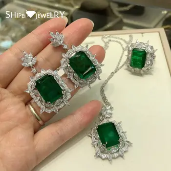 

Shipei Vintage 925 Sterling Silver Emerald Cut Greated Moissanite Gemstone Wedding Fine Jewelry Engagement Earrings For Women