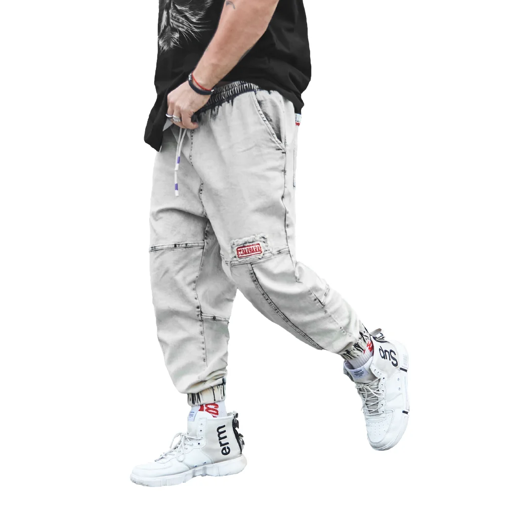 Men Stretchy Ripped Skinny Biker Embroidered Jeans Destroyed Slim Fit Denim Scratched High Quality Loose Jean Pants Plus Size 48