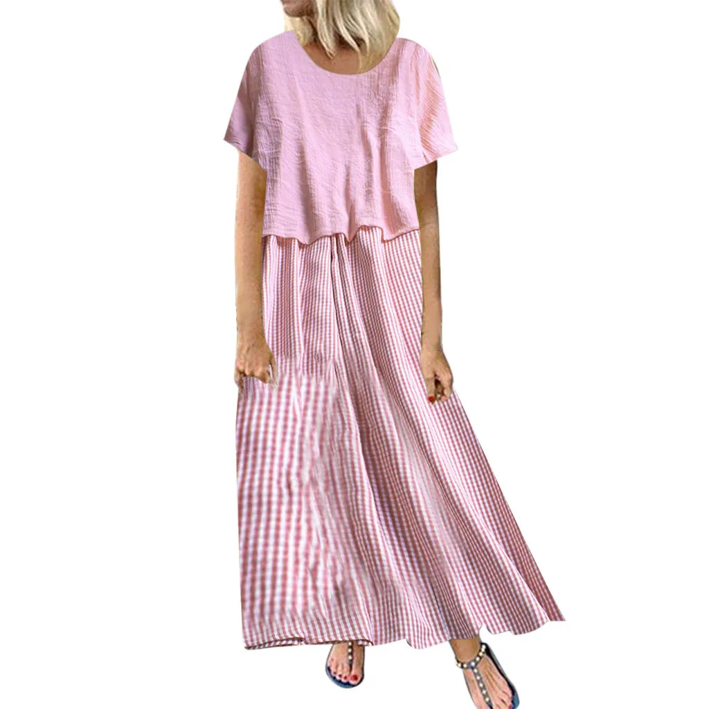 Women Dress Vintage Women Summer Striped Two Pieces O-Neck Short Sleeve Plus Size Casual Dress Maxi Dress Short Sleeve Women Dress Vintage Women Summer Striped Two Pieces O-Neck Short Sleeve Plus Size Casual Dress Maxi Dress Short Sleeve