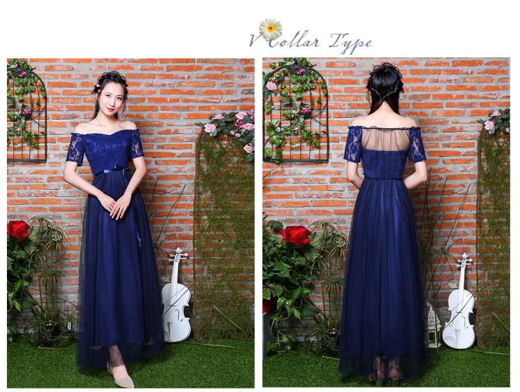 Темно синее платье подружки невесты платья для свадьбы вечерние Vestido Azul Marino с