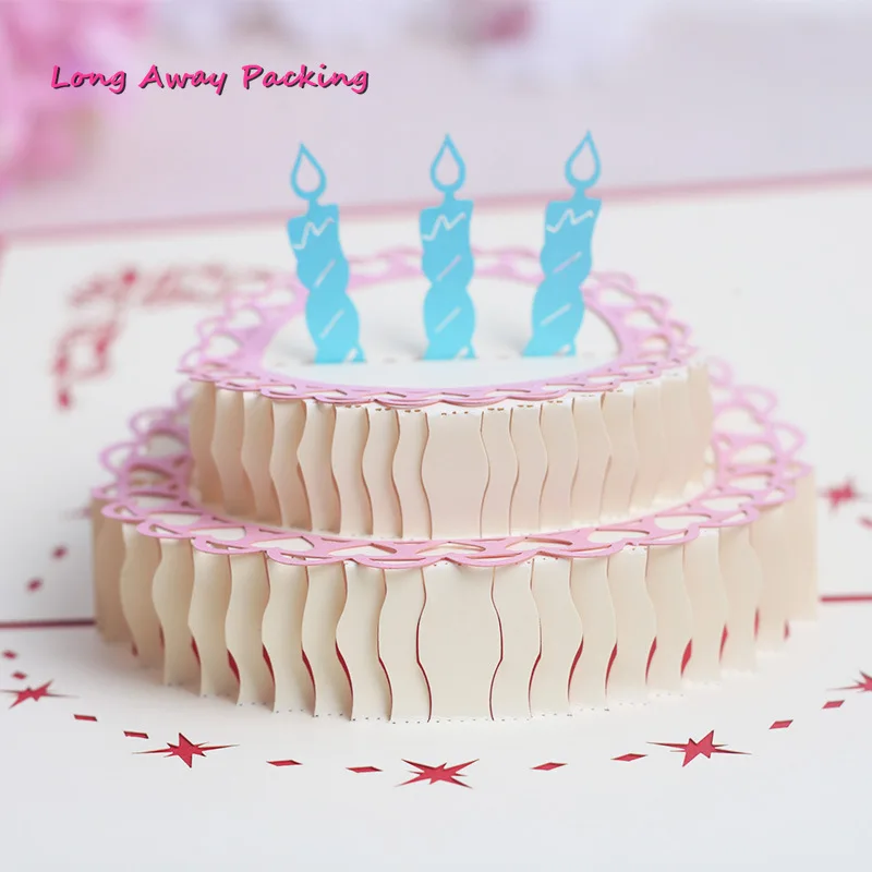  Birthday Cake 3D Pop UP Cards Valentines Day Gift Postcard with Envelope Wedding Invitation Greetin - 4.00022E+12