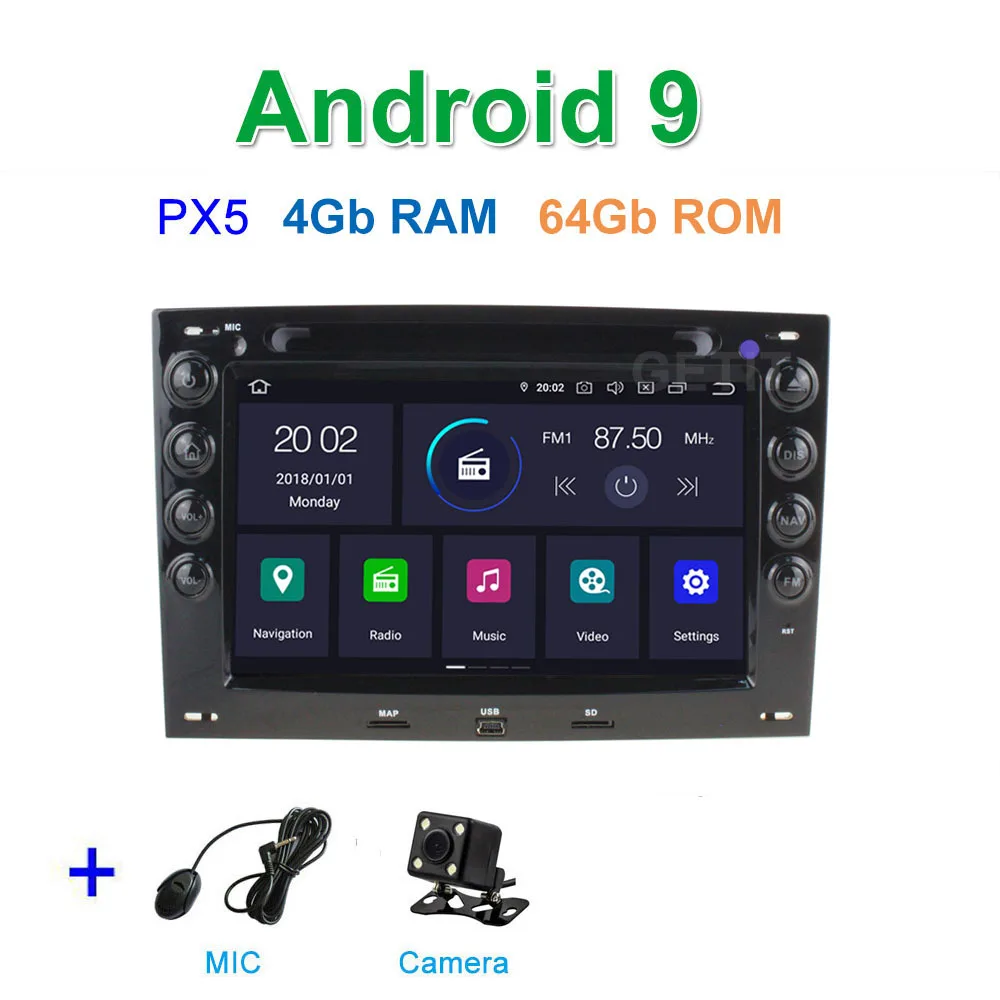 DSP 64G PX6 Android 9 автомобильный DVD стерео Мультимедийный плеер gps радио для Renault Megane 2 2003-2008 - Цвет: PX5 4G CAMERA