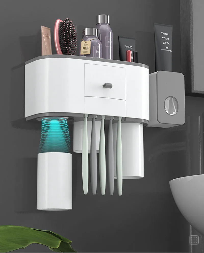 Настенный держатель для зубной щетки автоматический диспенсер для зубной пасты с зубной щёткой Сумочка для туалетных принадлежностей стойка аксессуары для ванной комнаты Набор