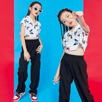 

Kids Street Dance Hip Hop Costume For Girls Dancing Practice Clothes Black Hip Hop Pants Fashion Model Show Jazz Costume BL4490