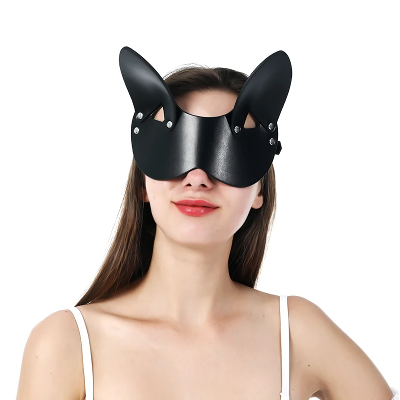 UYEE Leather Woman Gothic Mask Cat Masquerade Punk Cosplay For Eye Blindfold Halloween Carnival Party Couple Sleep Mask