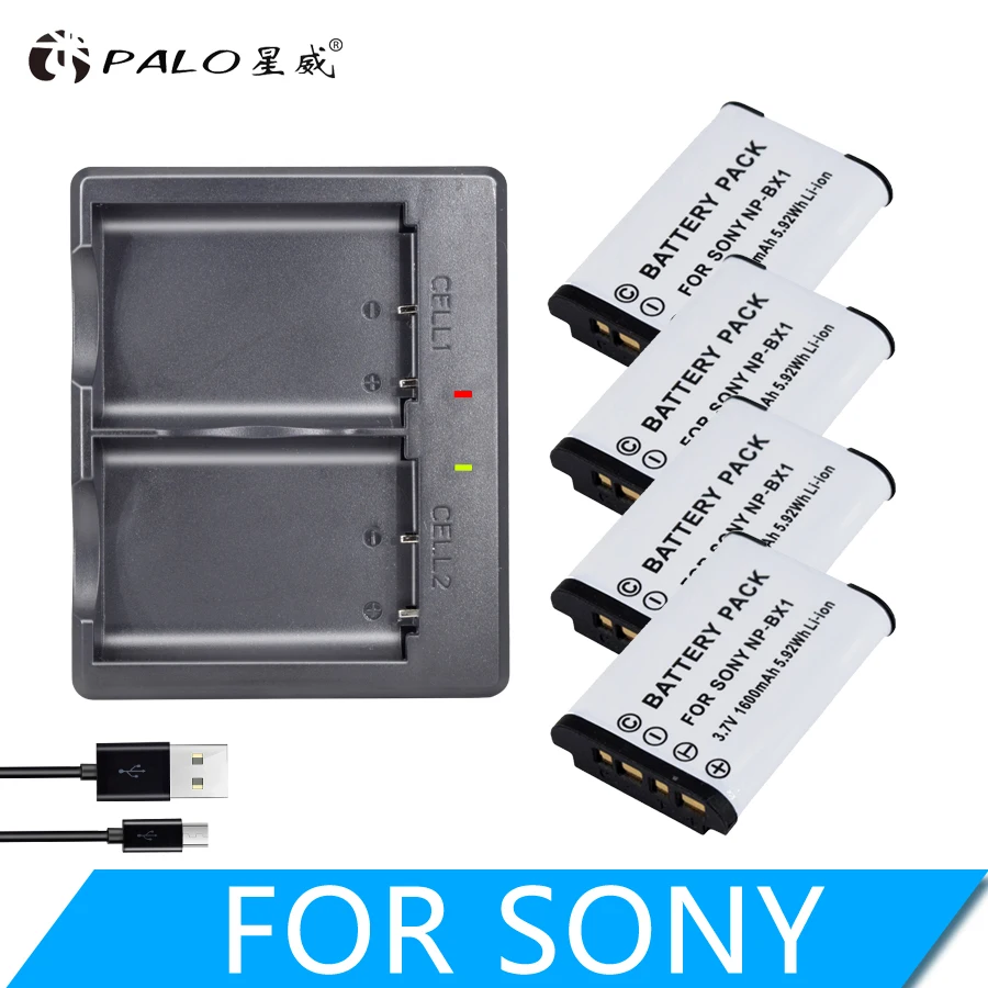 PALO NP-BX1 аккумуляторов NP BX1 NPBX1+ двойной bateria зарядное устройство для sony NP-BX1 HDR-AS200v AS15 AS100V DSC-RX100 X1000V WX350 RX1 - Цвет: 4PCS and charger