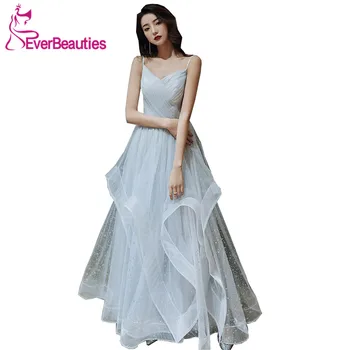 

Vestidos De Gala Tulle Sequins Prom Dresses Long 2020 Glittering Vestido Formatura Party Dresses V-Neck Robe De Soiree
