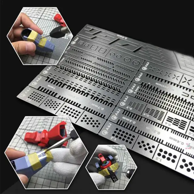 4 In 1 Chip-shaped Scoring Auxiliary Ruler Tool Drill Scribe Line Templates Ruler Details Craft Tools Model Engraved Tool 1