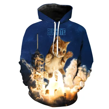

CNUUIKOOEK Sweatshirts Men's 3D Cute Cat Printed Hooded Pocket Pullover Hoody Hoodies