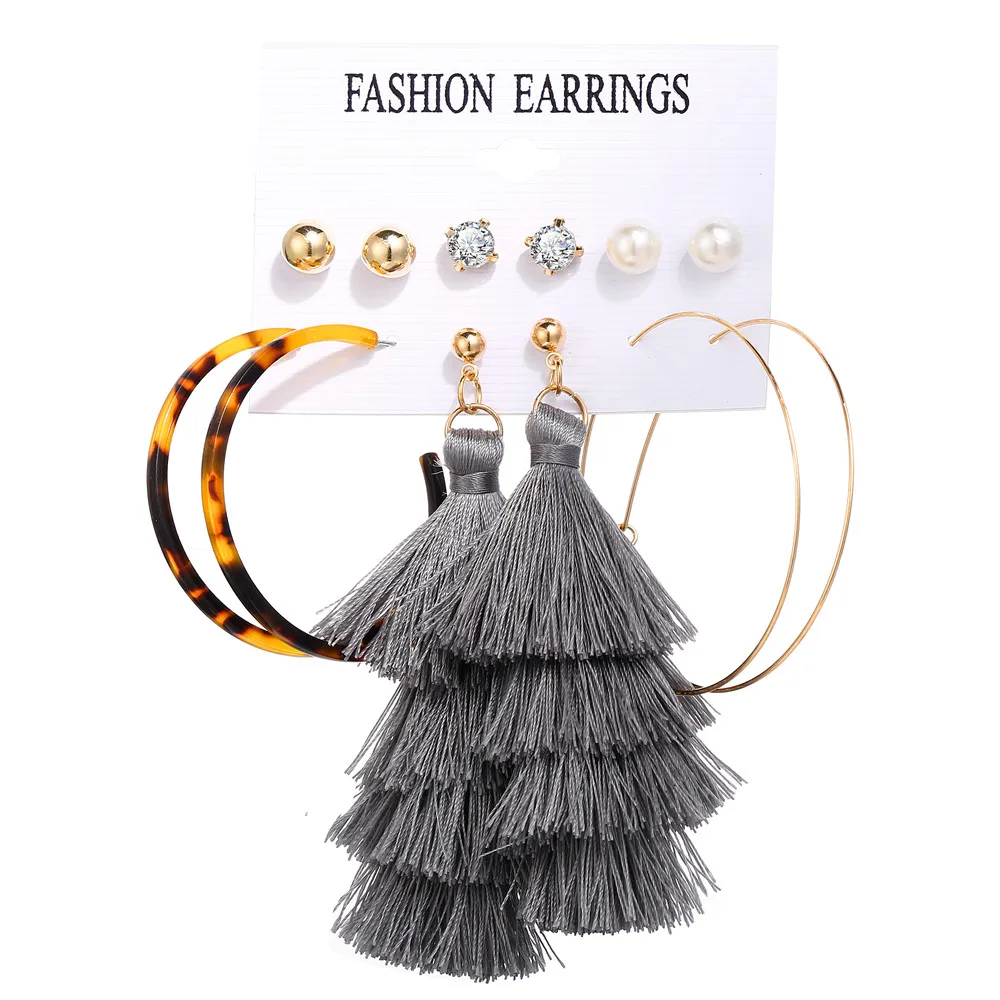 CS5504 17KM Vintage Moon Pearl Stud Earrings Set For Women BOHO Tassel Geometric Heart Twist Earring New DIY Bohemian Jewelry - Окраска металла: CS5504