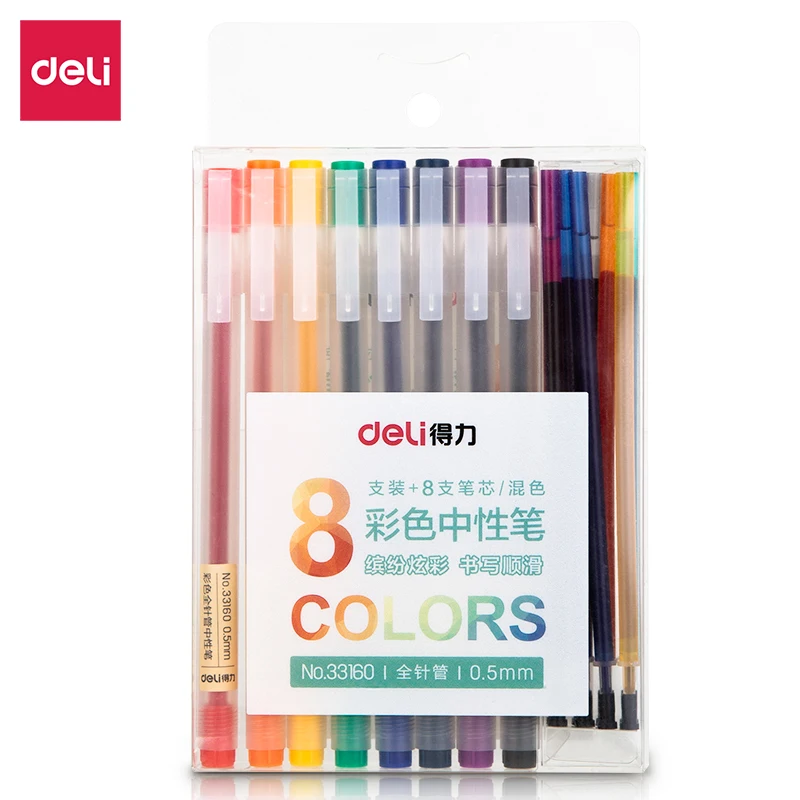 

Deli 8pc/Lot Kawaii Gel Pen Set 0.5MM Color Ink Quick Drying Pучки Cap Neutral Pens Journal Office Student Stationery Supplies