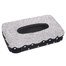New Car Visor Tissue Holder Leather Crystals Paper Towel Cover Case