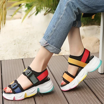

Rimocy New Summer Women Platform Sandals Fashion Mix Color Thick Bottom Wedge Shoes Woman Colorful Casual Beach Sandals 2020 Hot