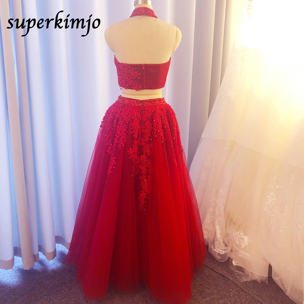 SuperKimJo, 2 предмета, платья для выпускного вечера,, высокая горловина, кружево, Аппликация из бисера, бургундское платье для выпускного вечера, Vestido De Fiesta De Gala