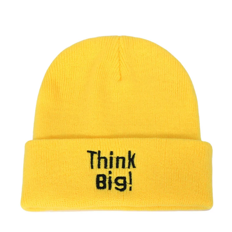 Мужская и женская вязаная шапка с надписью Think Big Embroidered, осенняя и зимняя теплая Женская кепка с манжетами, мужская повседневная Кепка Skully - Цвет: style 3