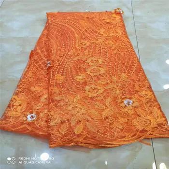 

Embroidery Beaded Net Lace Fabric 5 Yrads High Quality Orange Powder Mesh Tulle Lace 2019 New Design Net Lace Material