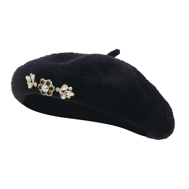 Роскошные женские зимние шапки с украшением, модные мягкие теплые шапки, бархатная вязаная шапка из меха норки для женщин и девочек, двойные утолщенные шапочки - Цвет: Черный