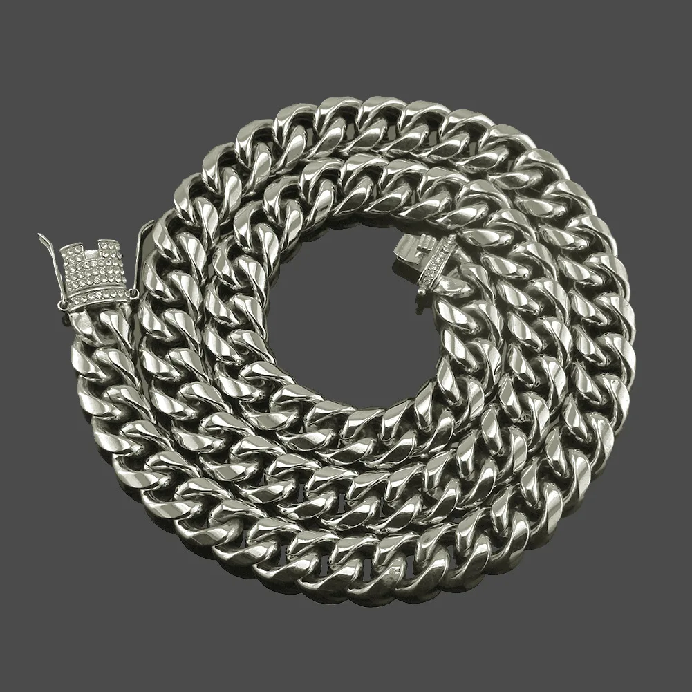 

Rock HipHop Cuban Chain Silver Gold Color Iced Out Paved Rhinestone Necklace for Men Jewelry Choker Thick Link Chain Bracelets