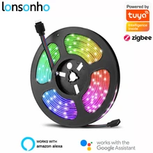Lonsonho tuya zigbee tira led inteligente rgb tiras kit 5m 10m controle remoto sem fio à prova dwireless água compatível alexa google casa