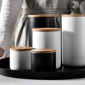 

Ceramic Utensil Storage Canisters Crock Coffee Container with Lid for Food Dry Goods Kitchen YU-Home