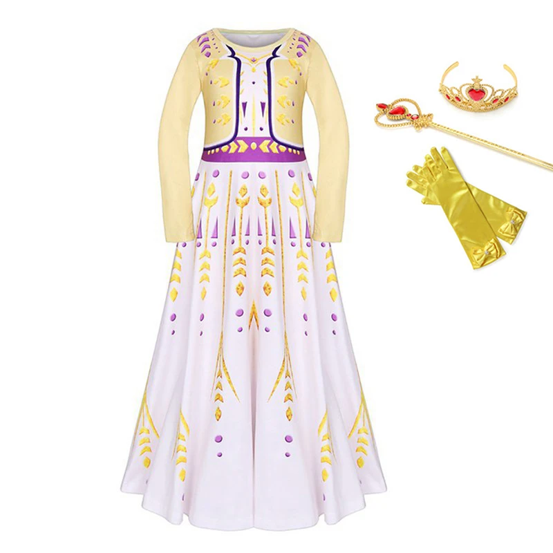 Princess New Anna Dress Girls Cosplay Costume Kids Flower Print Party Fancy Child Birthday Role-plays Clothes | Детская одежда и