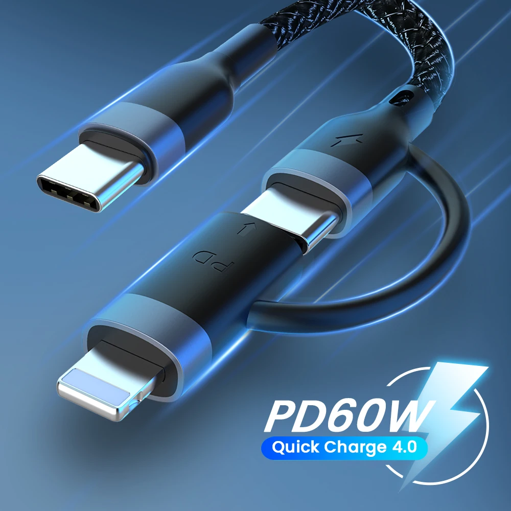 3A dual C-head to 8-pin cable 60W/20W 2-in-1 fast charging Kable 1m USB C data cable for iPhone 14 13 Pro Book_voghion.com