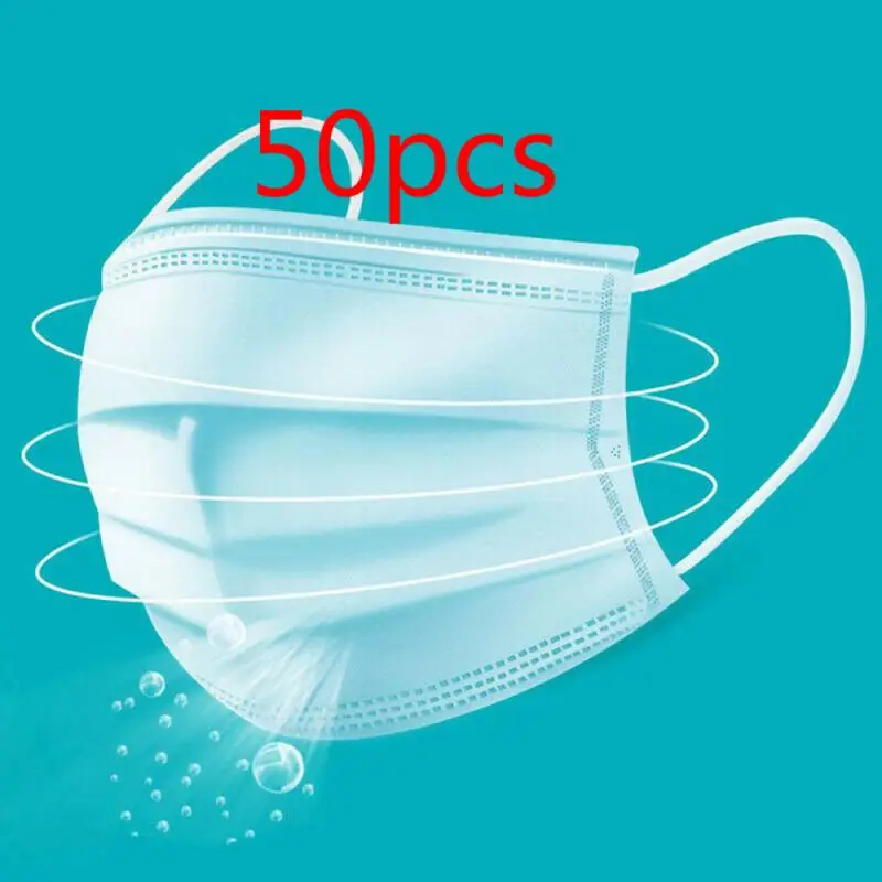

50pcs Disposable Mask Dustproof Protective Breathable 3-layer Non-woven Mask anti-fog Anti Bacterial Unisex mask Toiletry Kits